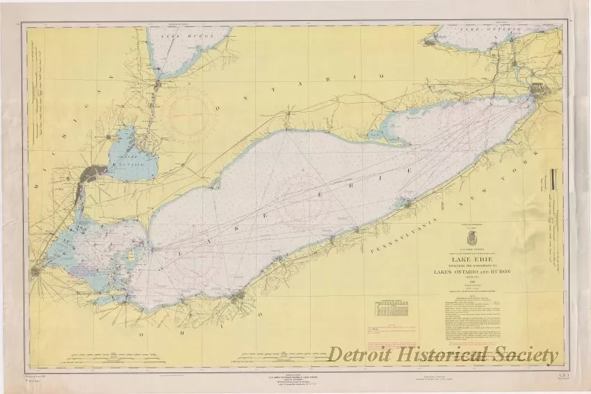 Chart, Navigational - Lake Erie,
Including the Waterways to Lakes Ontario and Huron