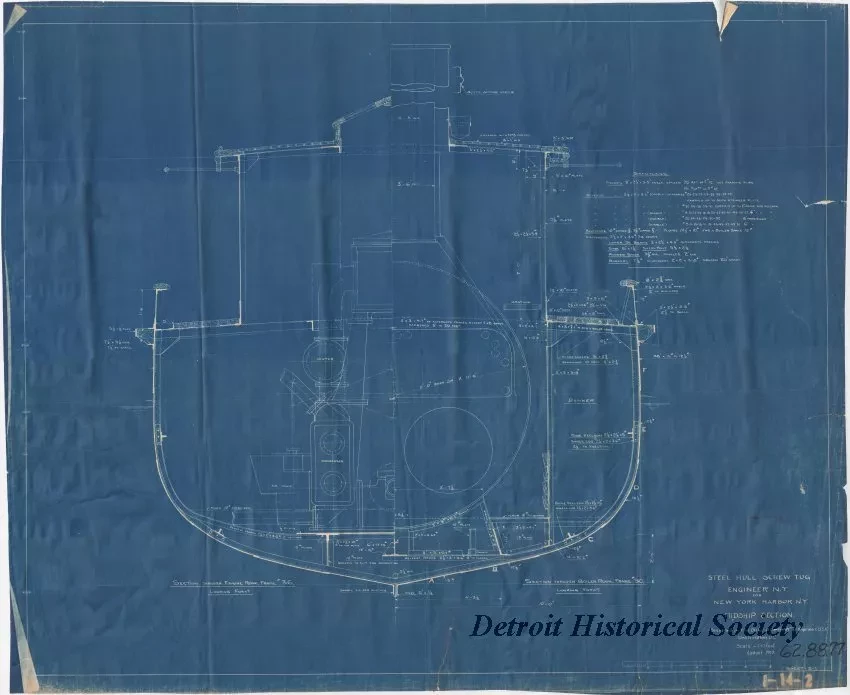 Blueprint - Steel Hull Screw Tug, Engineer, N.Y.,
for New York Harbor, N.Y.,
Midship Section