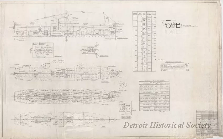 Drawing, Technical - Sea-Land Service, Inc.
MV [Motor Vessel] New Yorker, General Arrangement and Capacity Plan