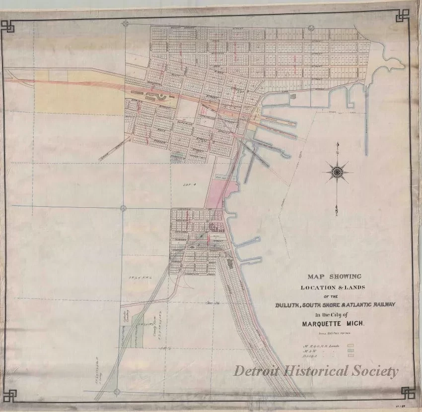 Map - Map Showing Location & Lands of the 
Duluth, South Shore & Atlantic Railway in the City of Marquette, Michigan