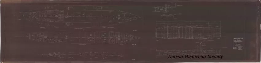Blueprint - Aircraft Training Vessel, IX-64 (Ex. Seeandbee), 
General Arrangement of Decks and Inboard Profile