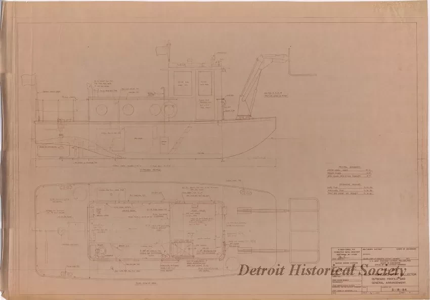 Drawing, Technical - Hull 339, Self-Propelled Drift Collector,
Outboard Profile and General Arrangement