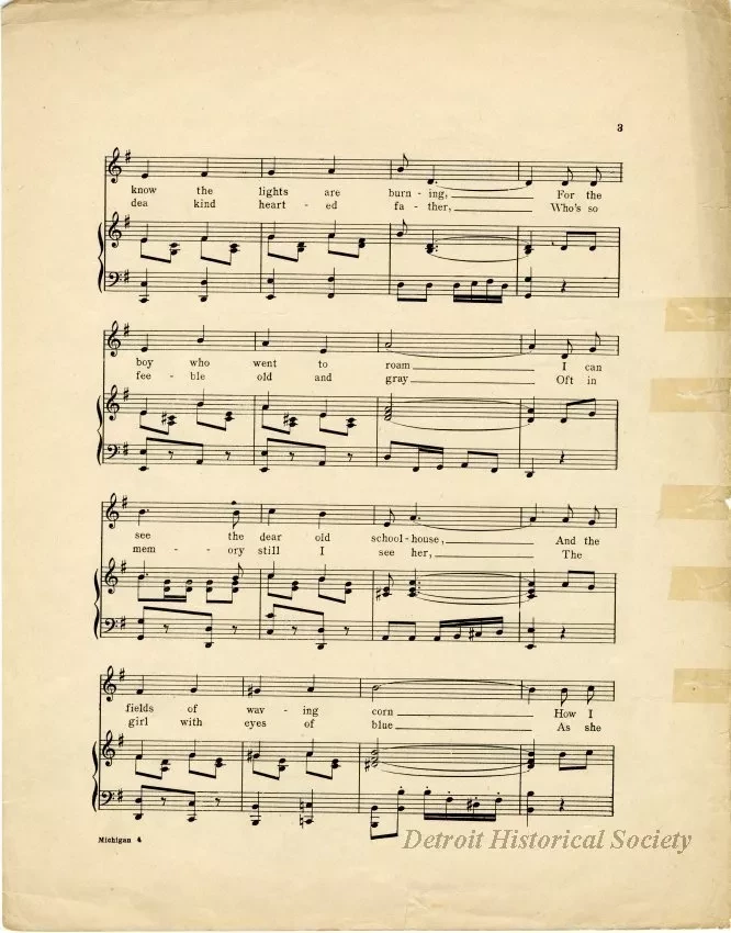 Music, Sheet - Michigan, The State Where I Was Born