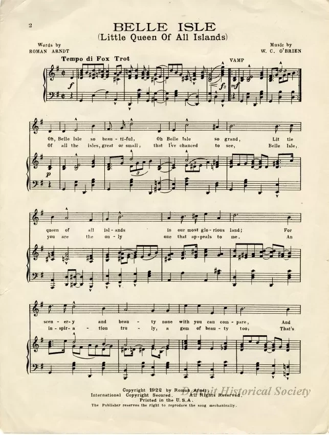 Music, Sheet - Belle Isle (Little Queen of All Islands)
