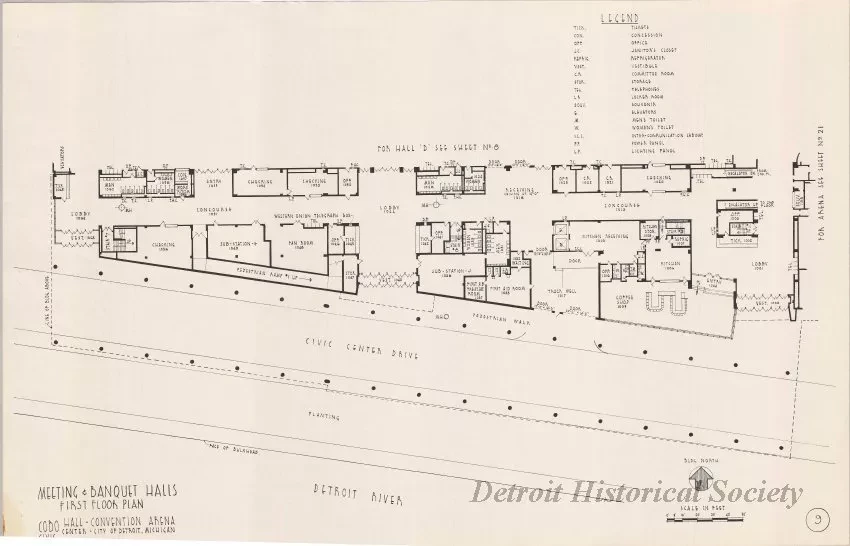 Drawing, Architectural - Meeting & Banquet Halls, 
First Floor Plan, 
Cobo Hall - Convention Arena, 
Civic Center - City of Detroit, Michigan