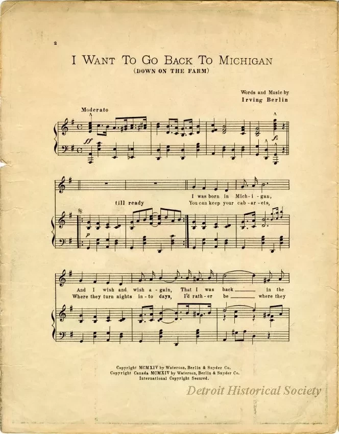 Music, Sheet - I Want to Go Back to Michigan (Down on the Farm)
