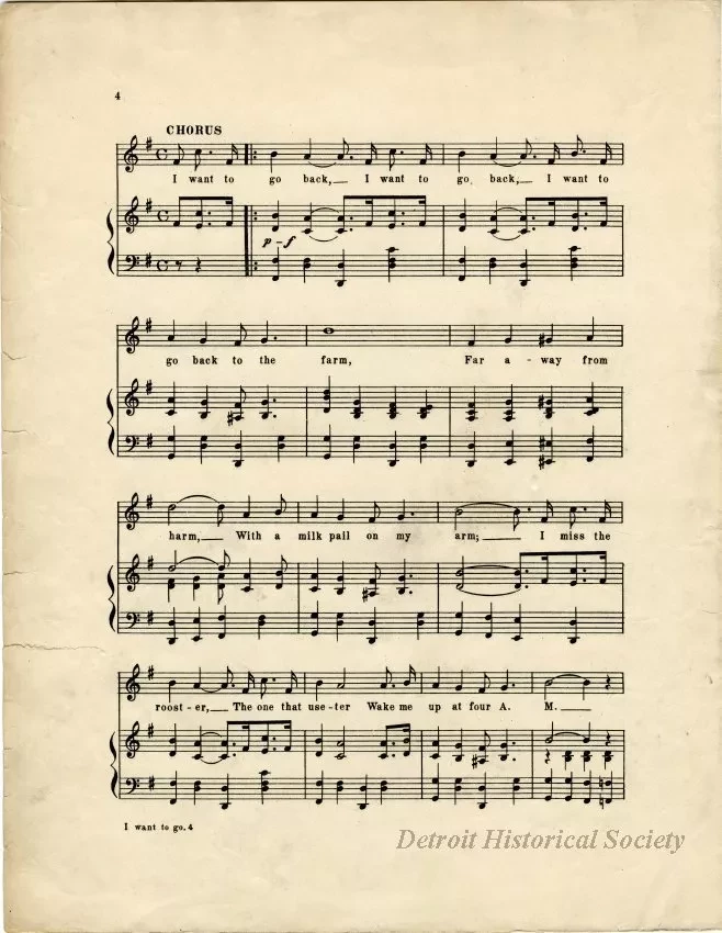 Music, Sheet - I Want to Go Back to Michigan (Down on the Farm)