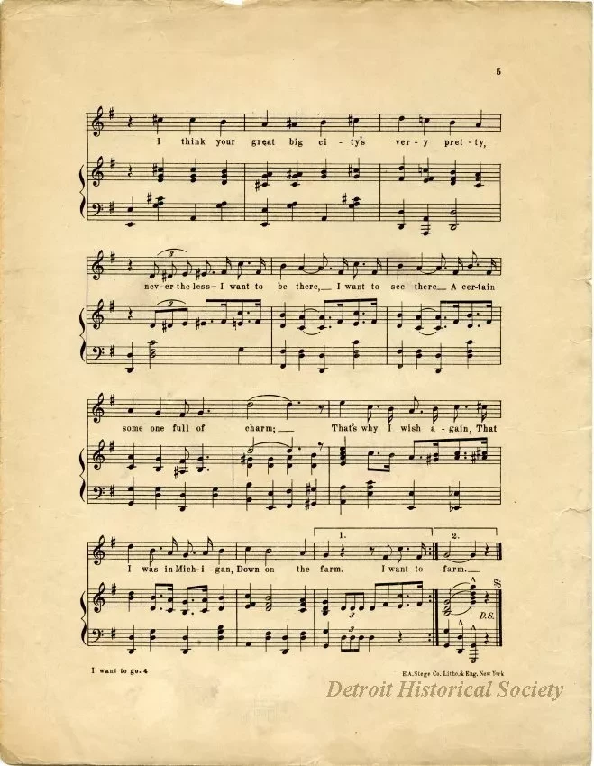Music, Sheet - I Want to Go Back to Michigan (Down on the Farm)