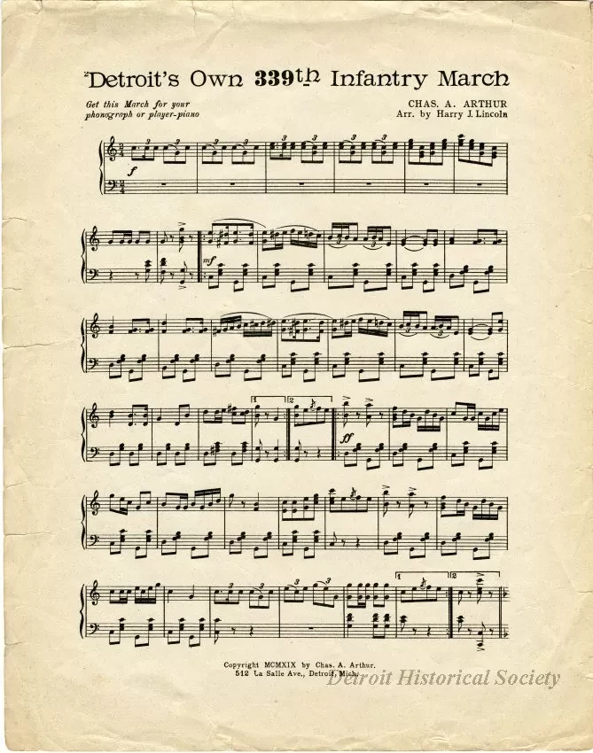 Music, Sheet - Detroit's Own 339th Infantry March