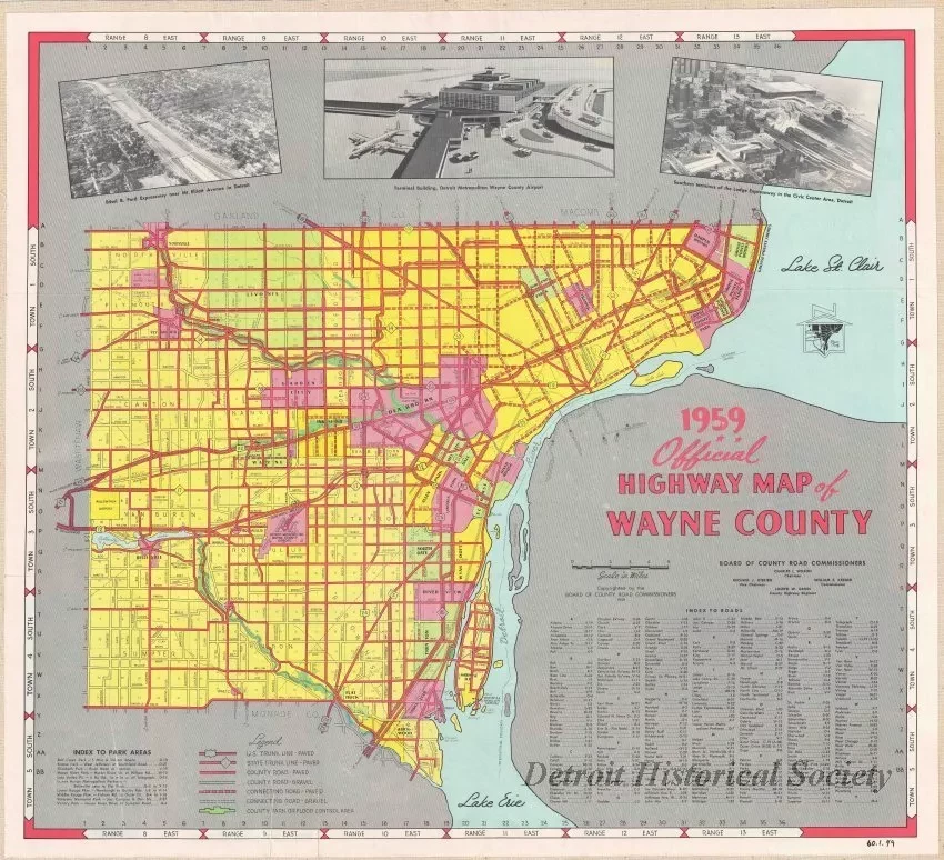 Map - 1959 Official Highway Map of Wayne County