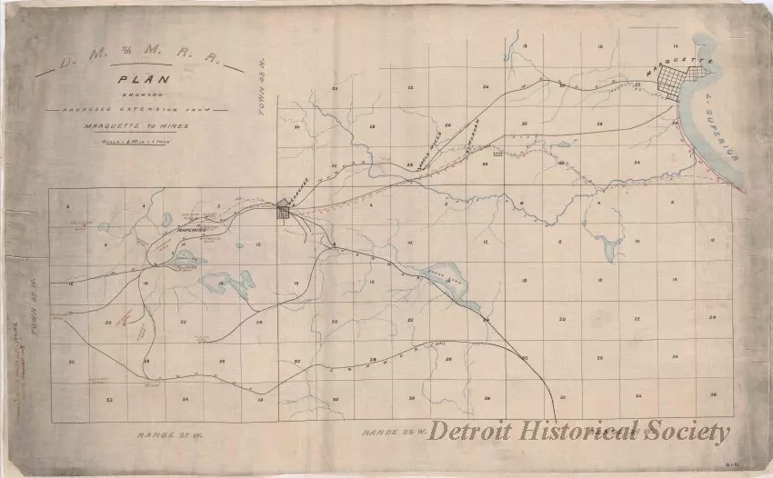 Plan, Survey - D.M. & M. R.R. Plan, 
Showing Proposed Extension from Marquette to Mines
