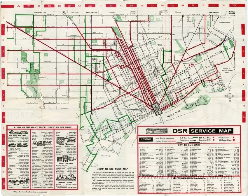 Map - Detroit Street Railways Service Map 1959-1960