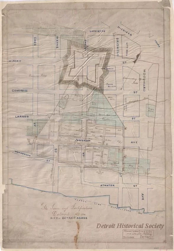 Map - The Town and Fortifications of Detroit A.D. 1796,
City of Detroit A.D. 1929
