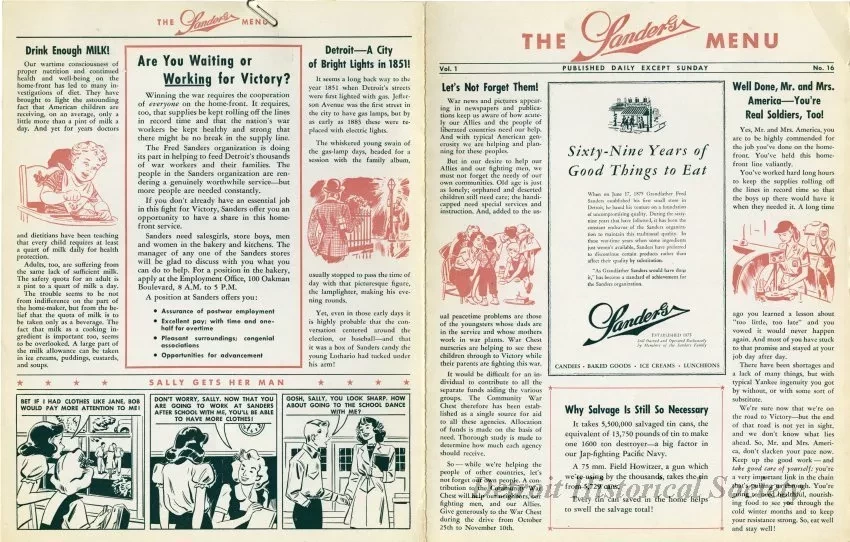 Menu - The Sanders Menu, Vol. 1, No. 16