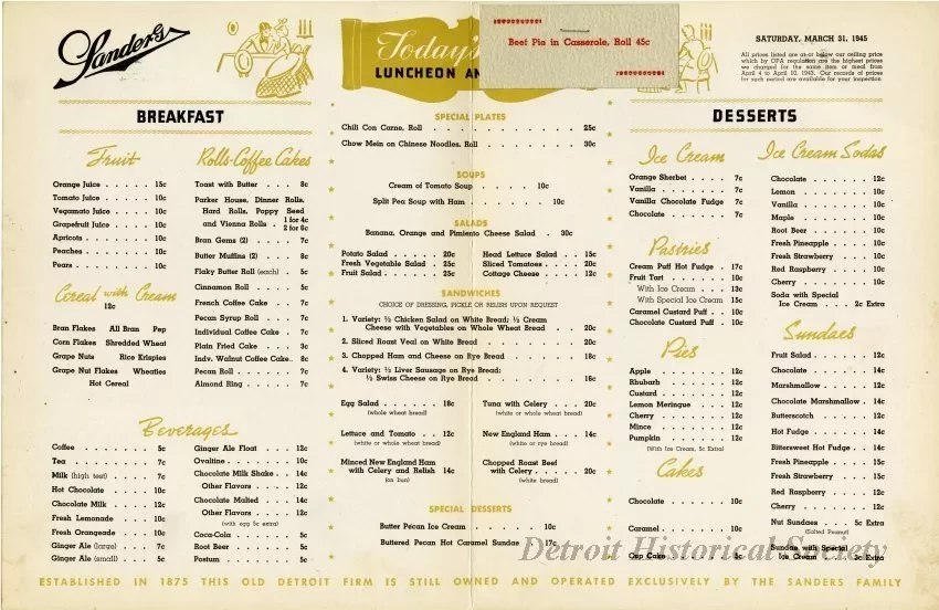 Menu - The Sanders Menu, Vol. 2, No. 7