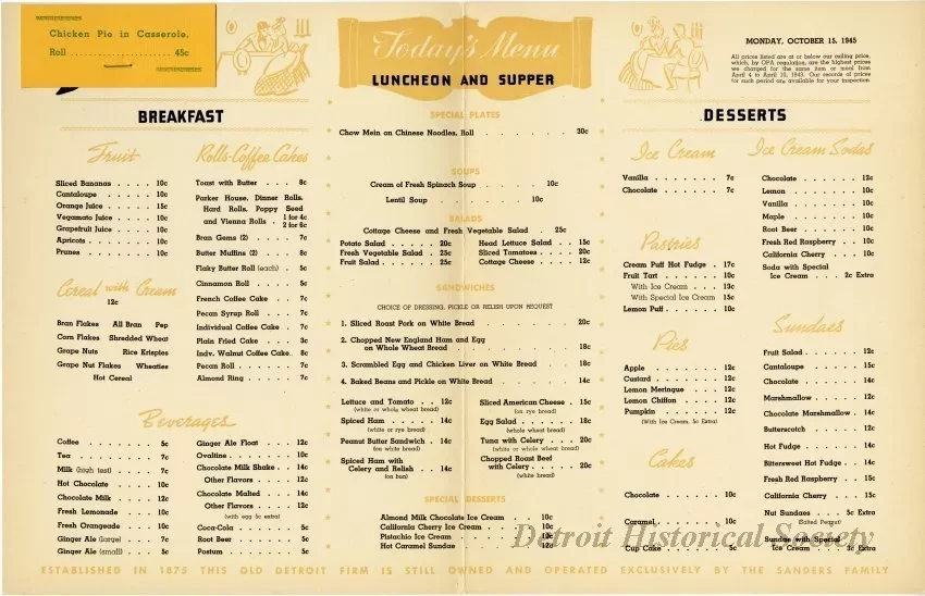 Menu - The Sanders Menu, Vol. 2, No. 19
