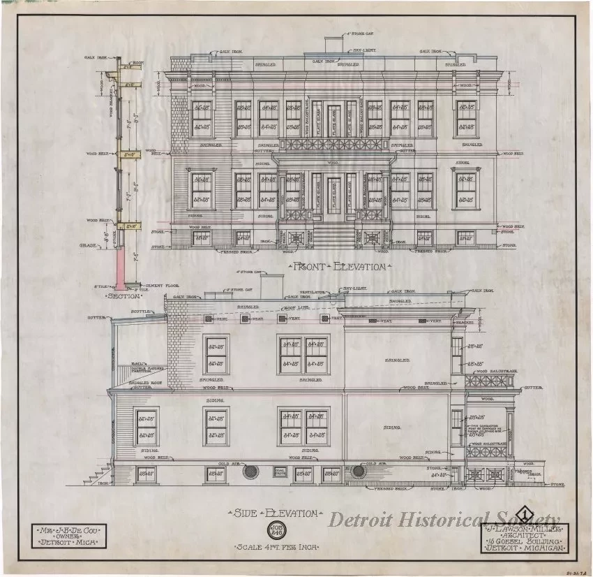 Drawing, Architectural - Front Elevation [and] Side Elevation