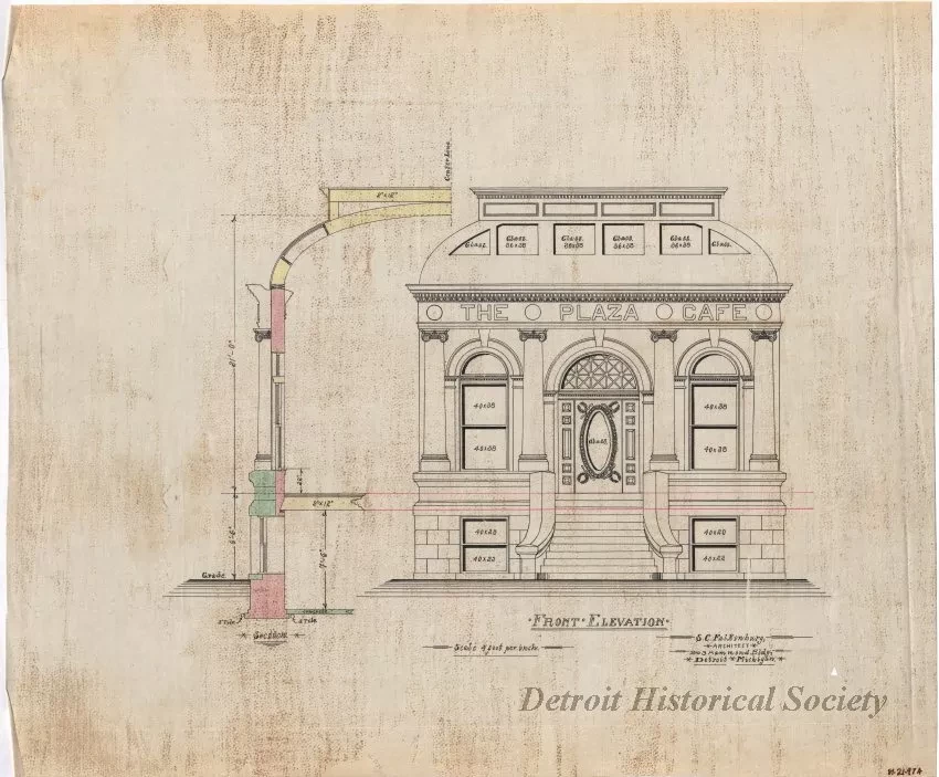 Drawing, Architectural - The Plaza Cafe -
Front Elevation
