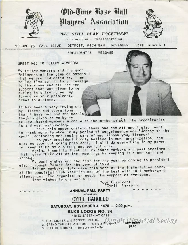 Newsletter - Old-Time Base Ball Players' Association, Vol. 25, No. 1, November 1978