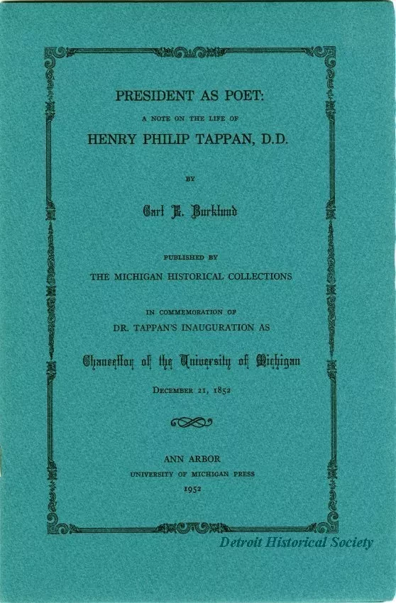 Booklet - President as Poet: A Note on the Life of Henry Philip Tappan, D.D.