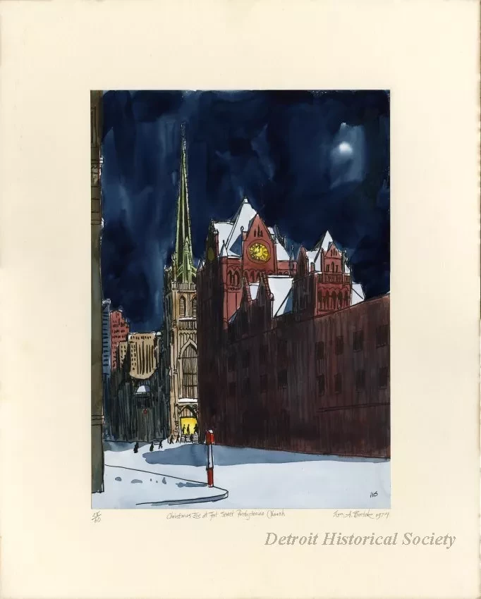 Lithograph - Christmas Eve at Fort Street Presbyterian Church