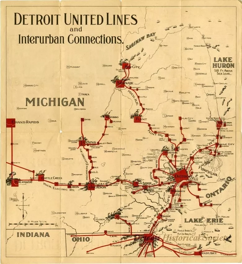 Map - The Trolley Way Into and Out of Detroit