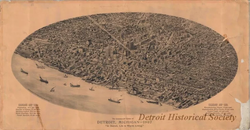 Print - The Commercial Center of Detroit, Michigan - 1907
