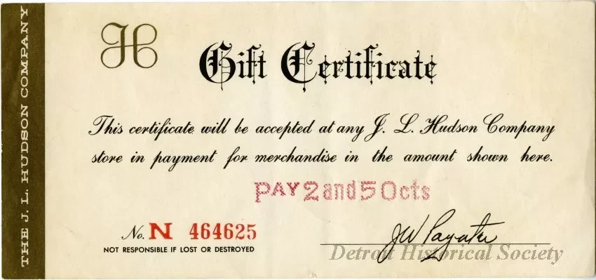 Certificate, Gift