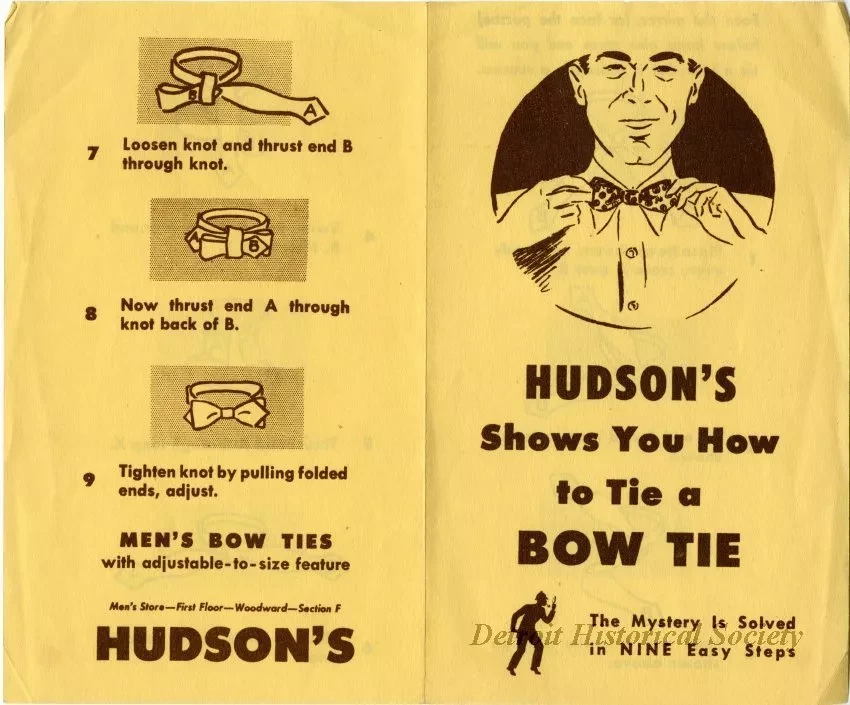 Pamphlet, Instruction - Hudson's Shows You How to Tie a Bow Tie