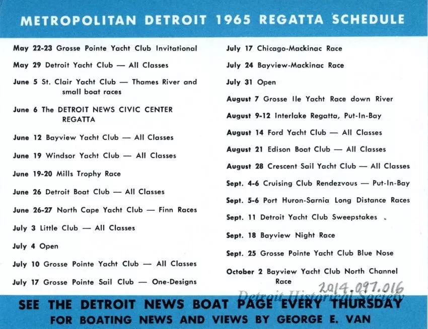 Schedule - Detroit River Yachting Assn. Metropolitan Detroit Regatta Schedule