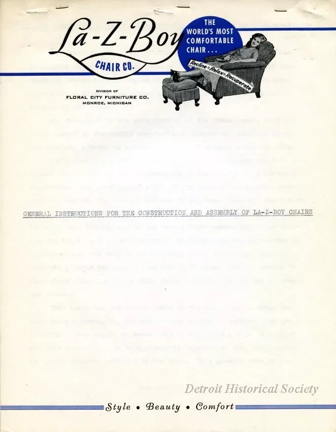 Typescript - General Instructions for the Construction and Assembly of La-Z-Boy Chairs