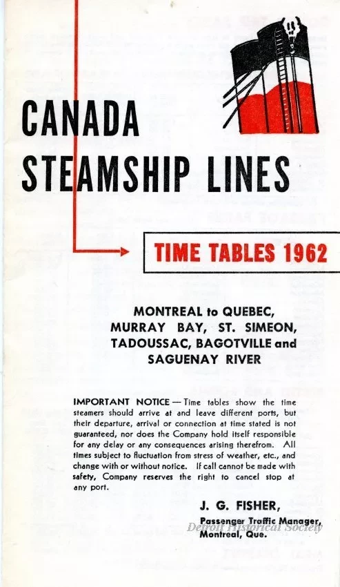 Timetable - Canada Steamship Lines,
Time Tables 1962