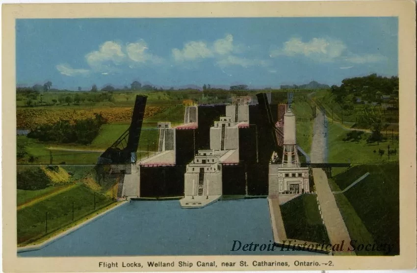 Postcard - Flight Locks, Welland Ship Canal, near St. Catharines, Ontario.