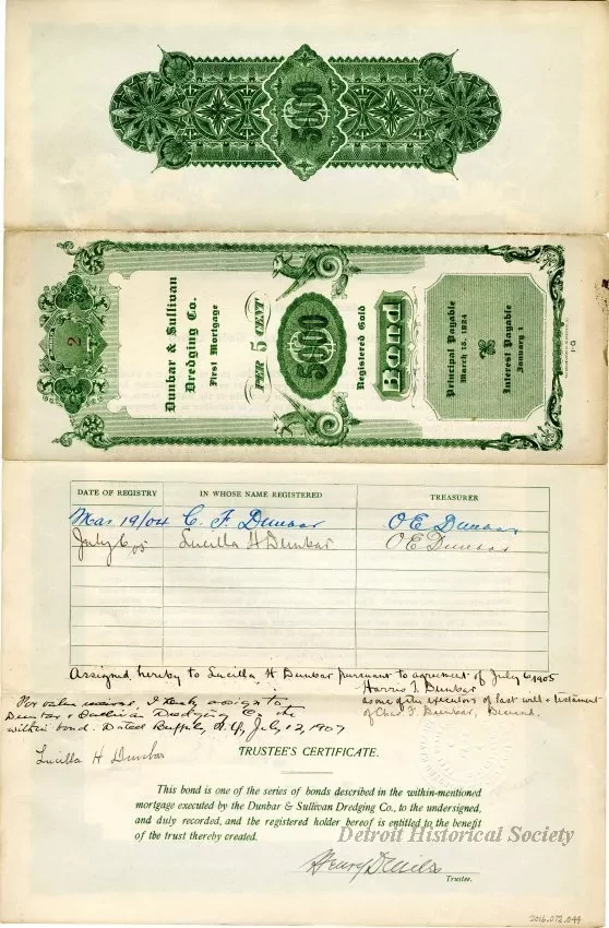 Bond - Dunbar & Sullivan Dredging Co. 
First Mortgage Registered Gold Bond