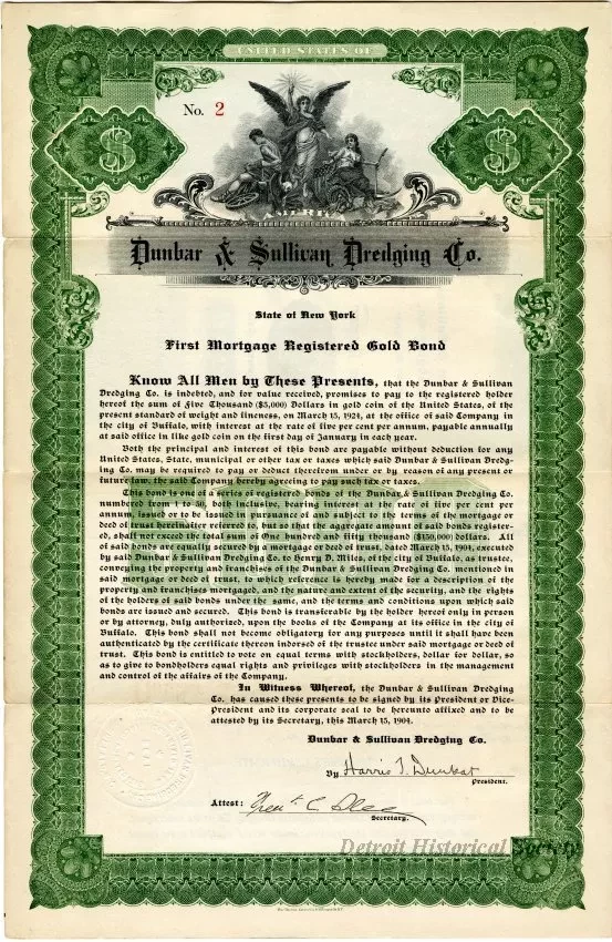 Bond - Dunbar & Sullivan Dredging Co. 
First Mortgage Registered Gold Bond