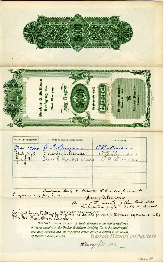 Bond - Dunbar & Sullivan Dredging Co. 
First Mortgage Registered Gold Bond