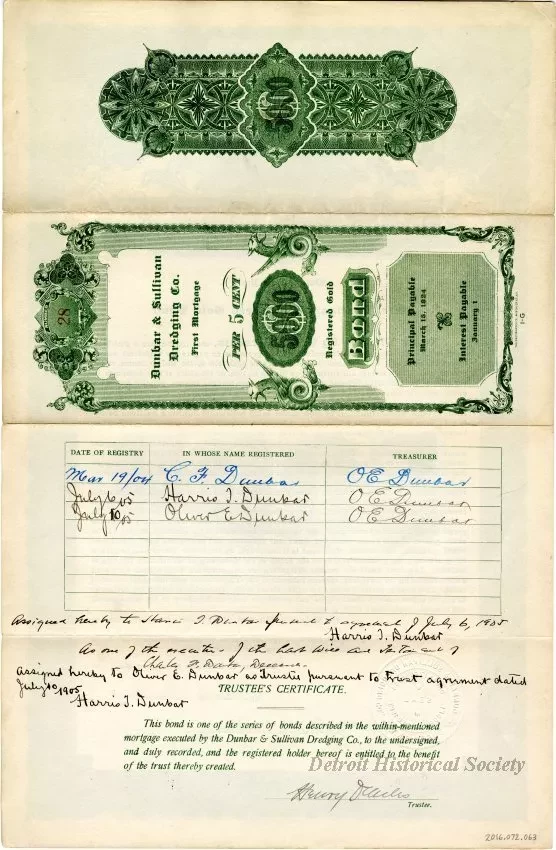 Bond - Dunbar & Sullivan Dredging Co. 
First Mortgage Registered Gold Bond