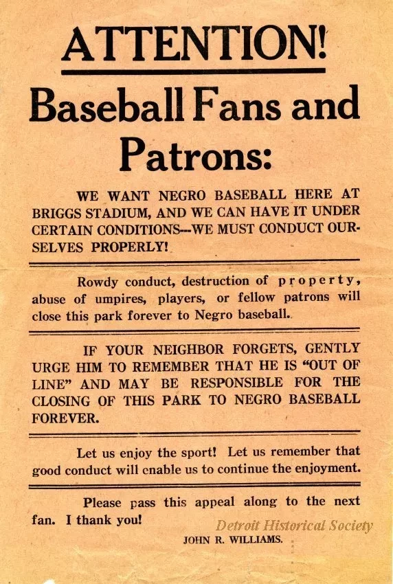 Flyer - Attention!  Baseball Fans and Patrons