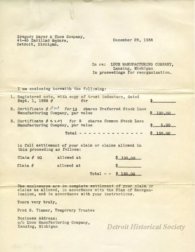 Letter - Luce Manufacturing Company
