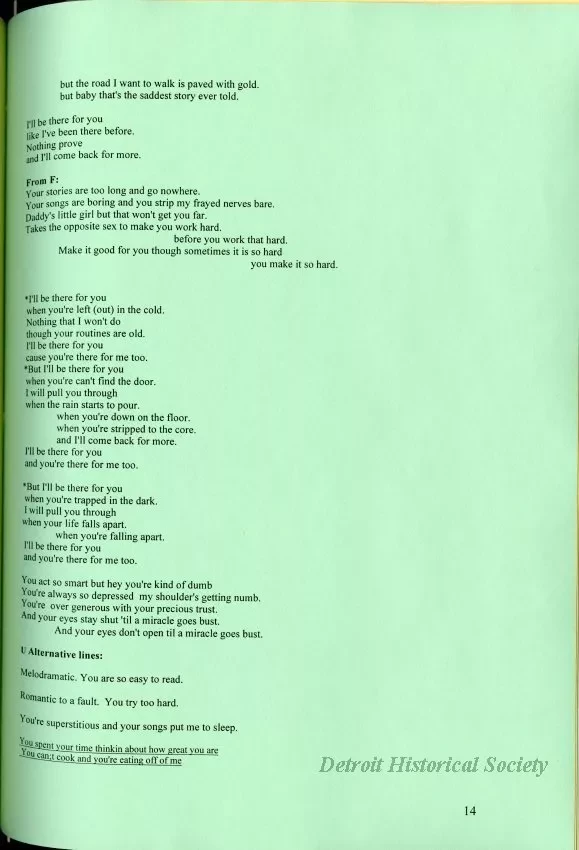 Lyrics, Song - Friends Like Us