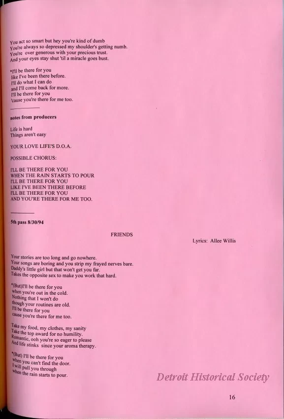 Lyrics, Song - Friends Like Us