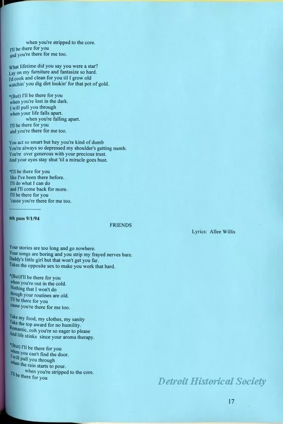 Lyrics, Song - Friends Like Us