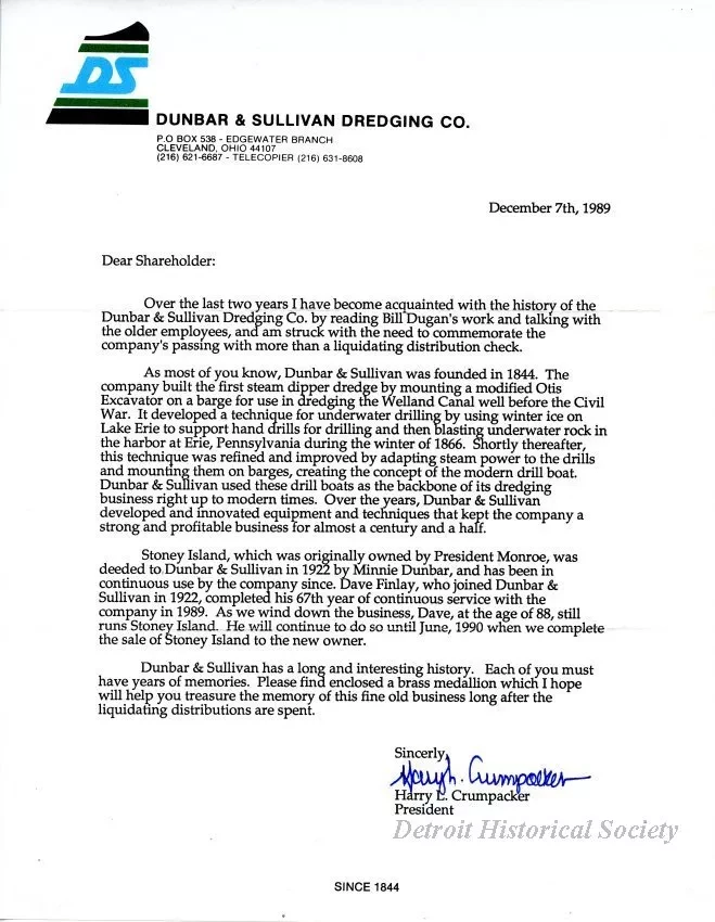 Letter - Dunbar & Sullivan Dredging Co.