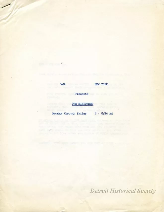 Report - The Kibbitzers