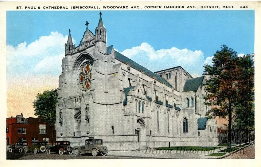 Postcard - St. Paul's Cathedral (Episcopal), Woodward Ave., Corner Hancock Ave., Detroit, Mich.