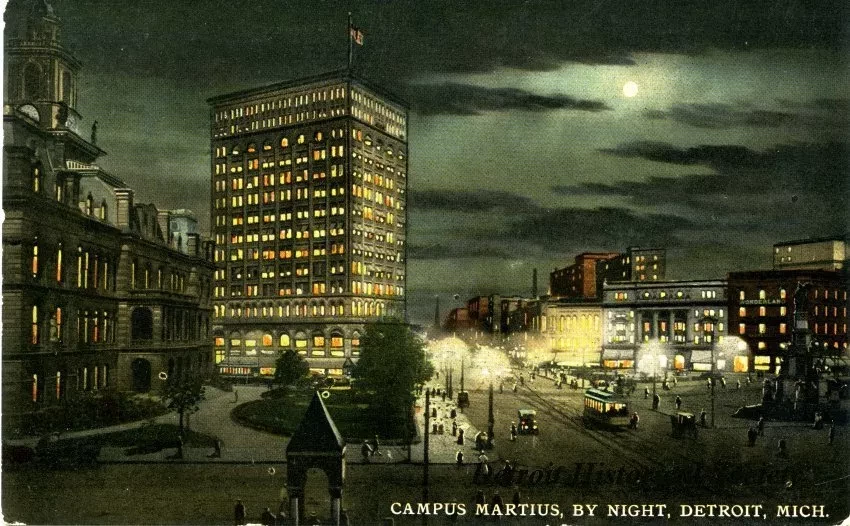 Postcard - Campus Martius by Night, Detroit, Mich.