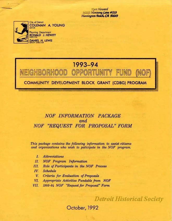 Package, Information - 1993-94 Neighborhood Opportunity Fund (NOF)