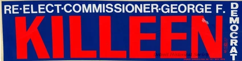 Sticker, Bumper - Re-Elect Commissioner George F. Killeen, Democrat
