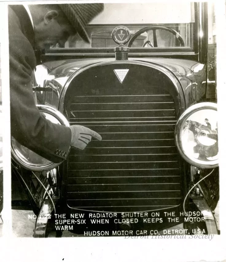 Stereograph - The New Radiator Shutter On The Hudson Super-Six When Closed Keeps The Motor Warm, Hudson Motor Car Co, Detroit, USA