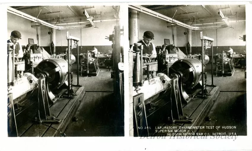 Stereograph - Laboratory Dynamometer Test Of Hudson Super-Six Motor, Hudson Motor Car Co, Detroit, USA